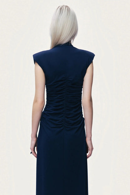 Nocturne Navy Women Zip-Front Draped Maxi Dress SKU: N26YN2773_0009 Image 06