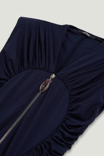 Nocturne Navy Women Zip-Front Draped Maxi Dress SKU: N26YN2773_0009 Image 07