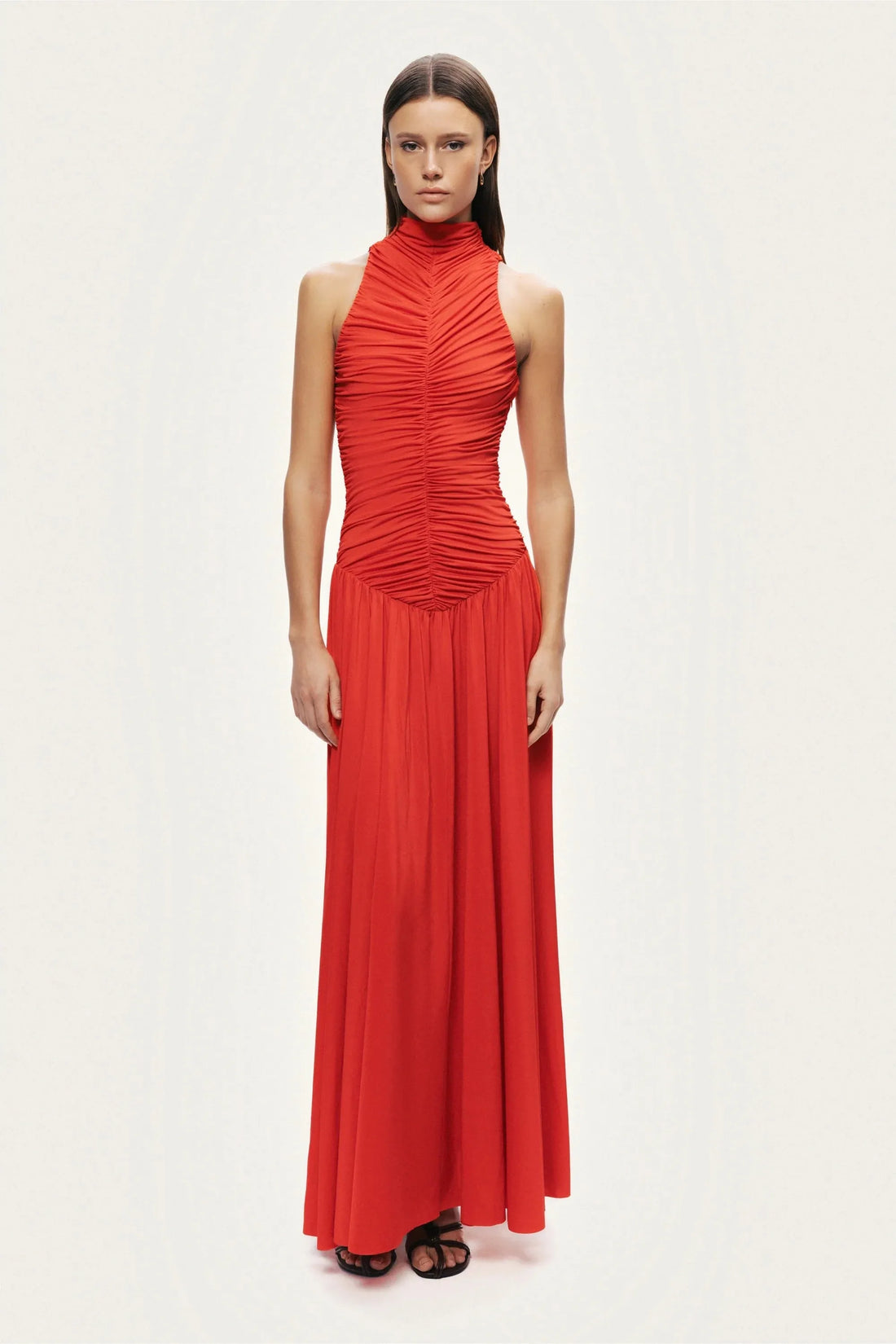 Nocturne Red Women Ruched High-Neck Maxi Dress SKU: N26YN2775_0003 Image 02
