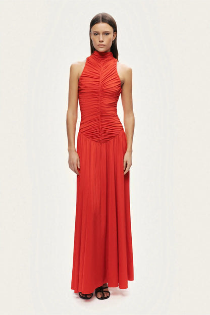 Nocturne Red Women Ruched High-Neck Maxi Dress SKU: N26YN2775_0003 Image 02
