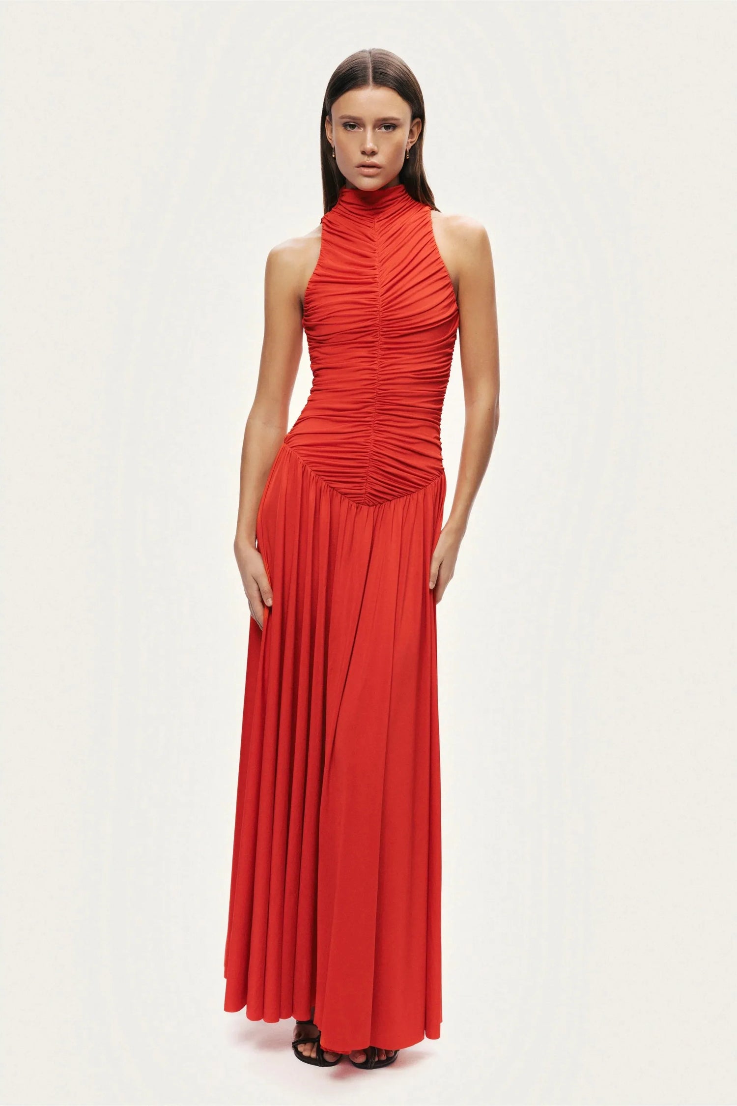 Nocturne Red Women Ruched High-Neck Maxi Dress SKU: N26YN2775_0003 Image 03