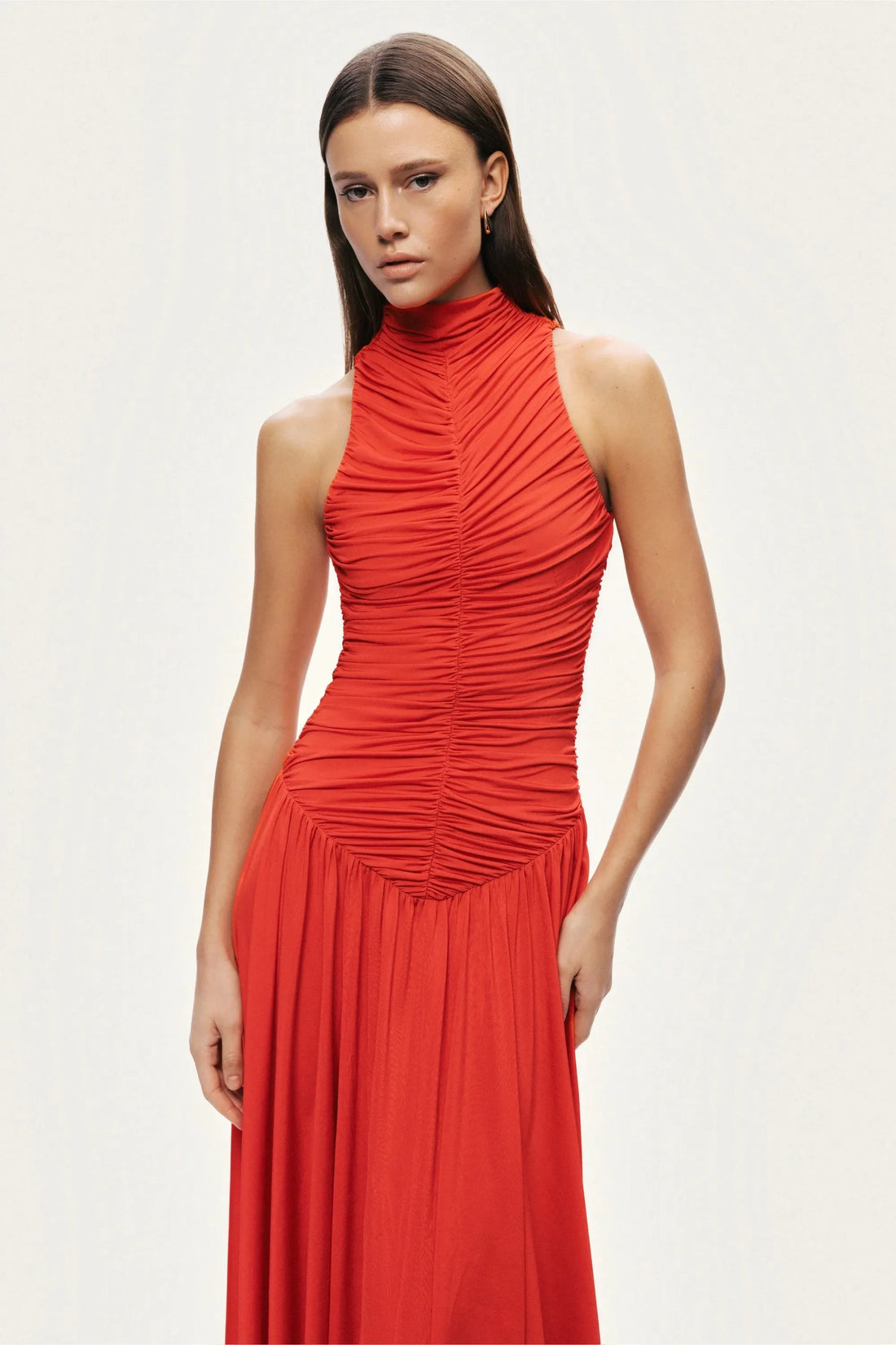 Nocturne Red Women Ruched High-Neck Maxi Dress SKU: N26YN2775_0003 Image 04