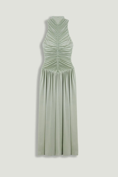 Nocturne Mint Green Women Draped High-Neck Maxi Dress SKU: N26YN2775_0037 Image 01