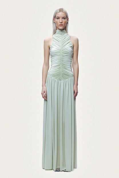 Nocturne Mint Green Women Draped High-Neck Maxi Dress SKU: N26YN2775_0037 Image 02
