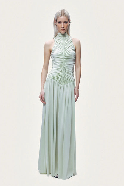 Nocturne Mint Green Women Draped High-Neck Maxi Dress SKU: N26YN2775_0037 Image 03