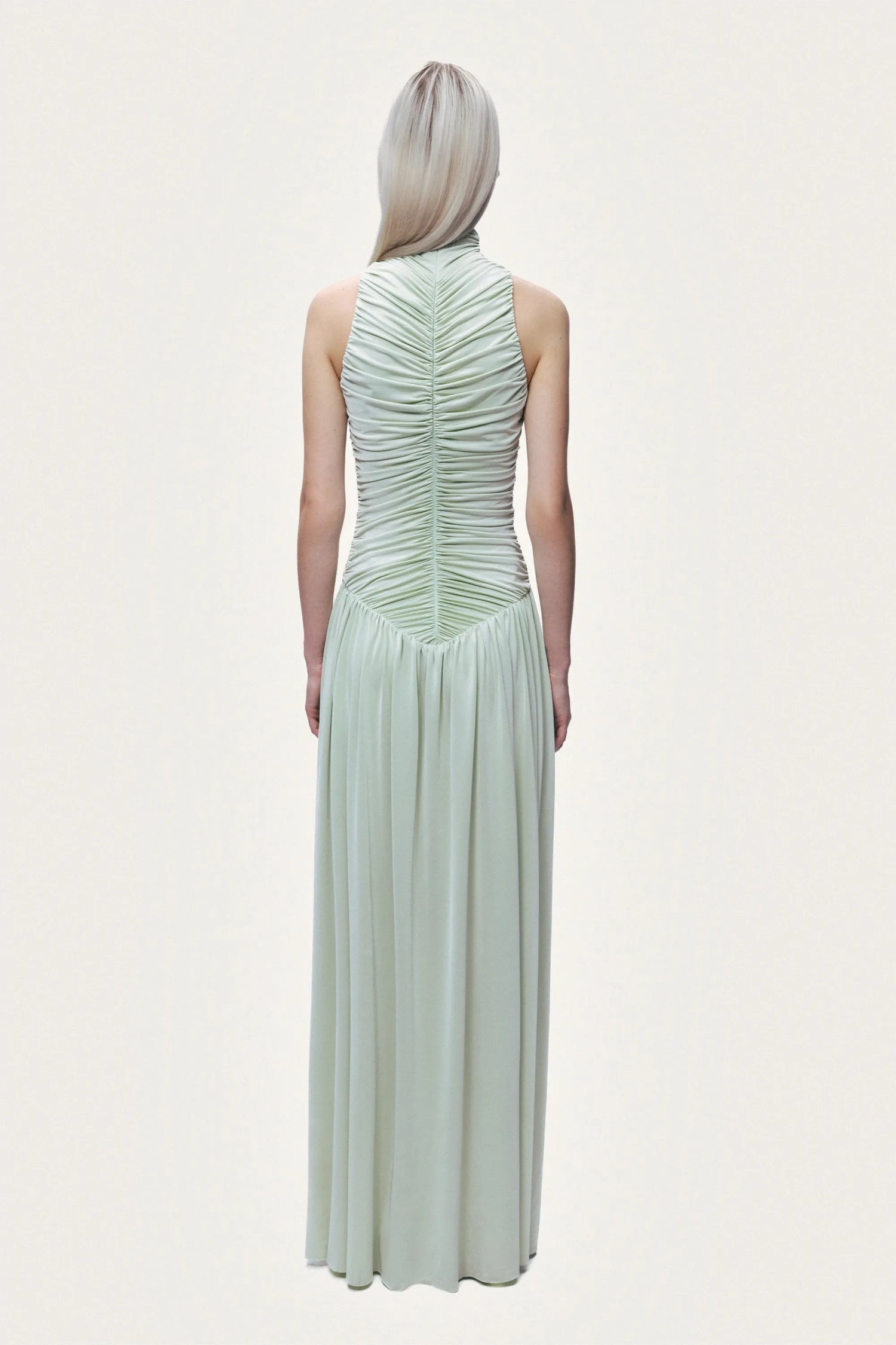 Nocturne Mint Green Women Draped High-Neck Maxi Dress SKU: N26YN2775_0037 Image 05