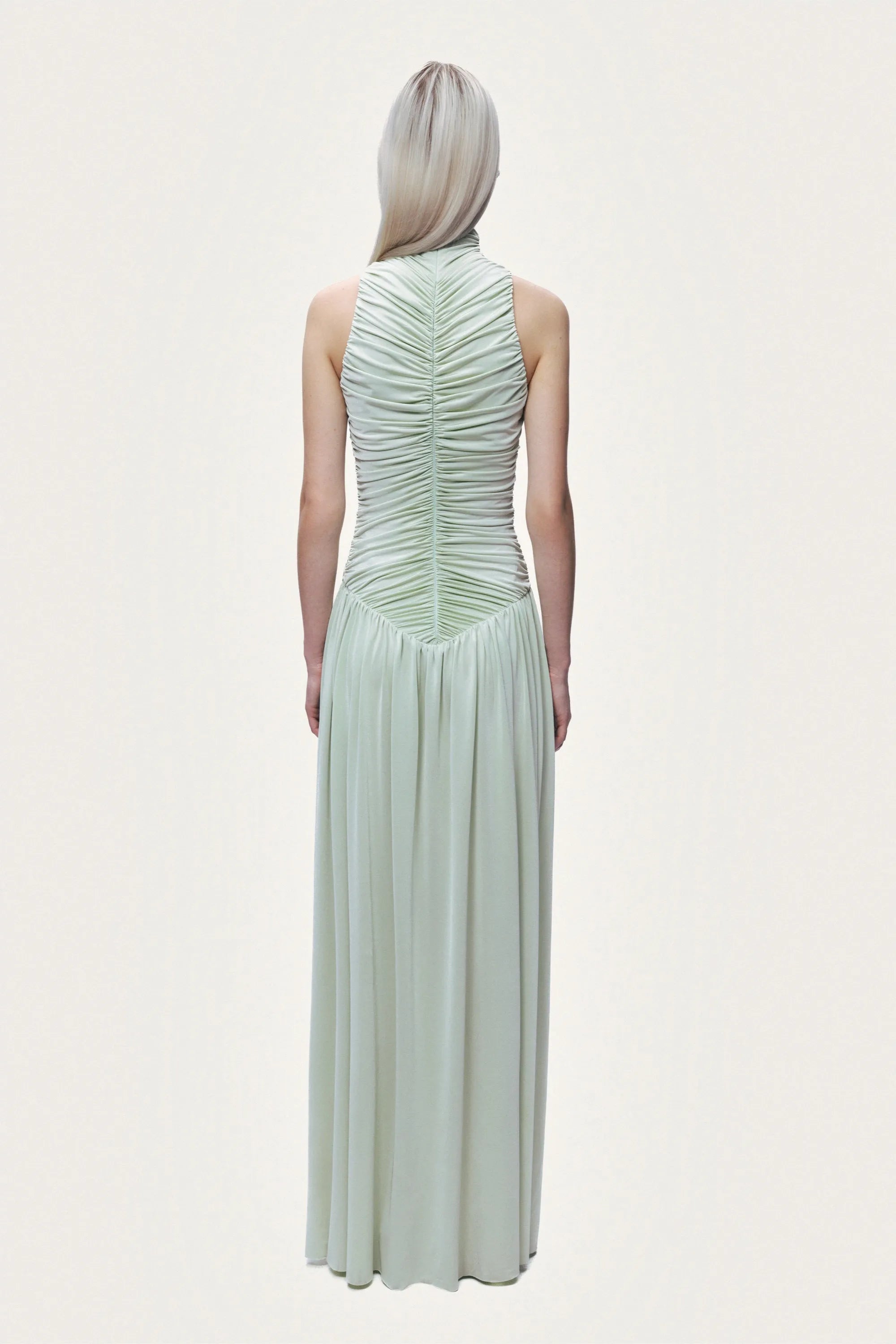 Nocturne Mint Green Women Draped High-Neck Maxi Dress SKU: N26YN2775_0037 Image 05