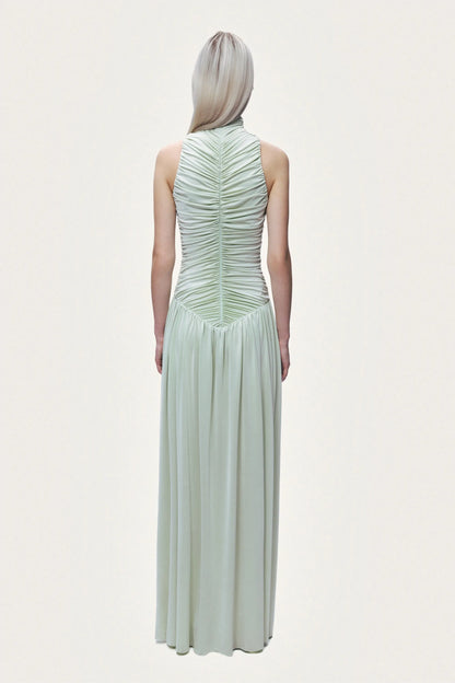 Nocturne Mint Green Women Draped High-Neck Maxi Dress SKU: N26YN2775_0037 Image 05