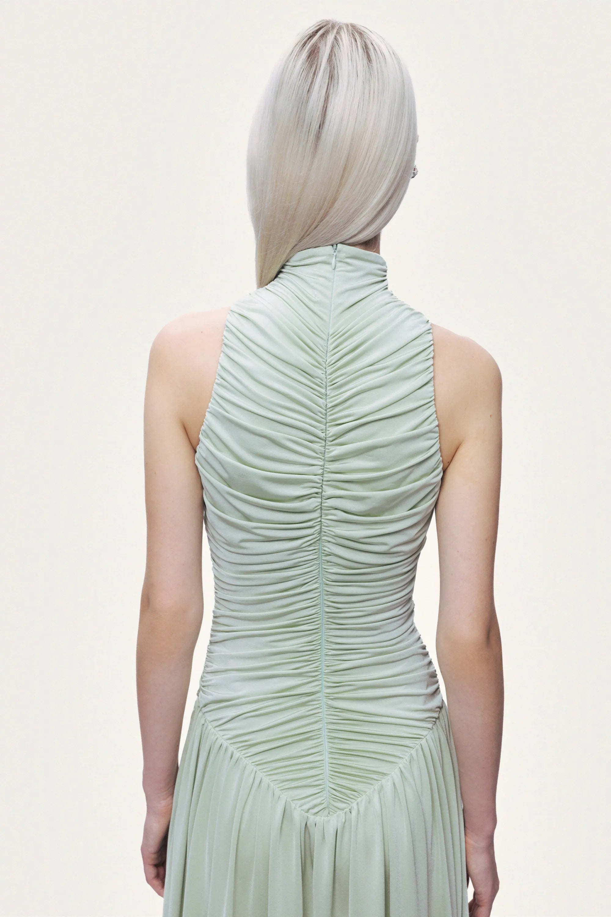 Nocturne Mint Green Women Draped High-Neck Maxi Dress SKU: N26YN2775_0037 Image 06