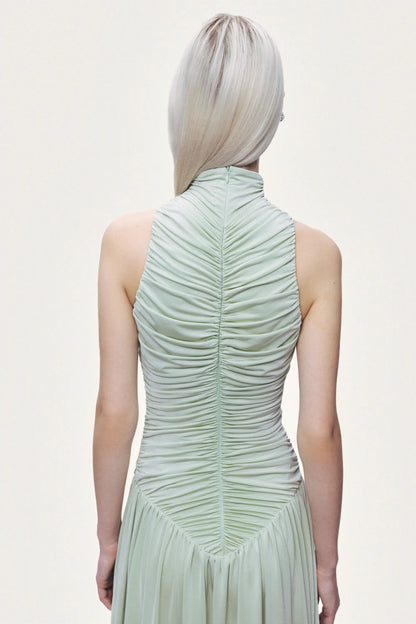 Nocturne Mint Green Women Draped High-Neck Maxi Dress SKU: N26YN2775_0037 Image 06