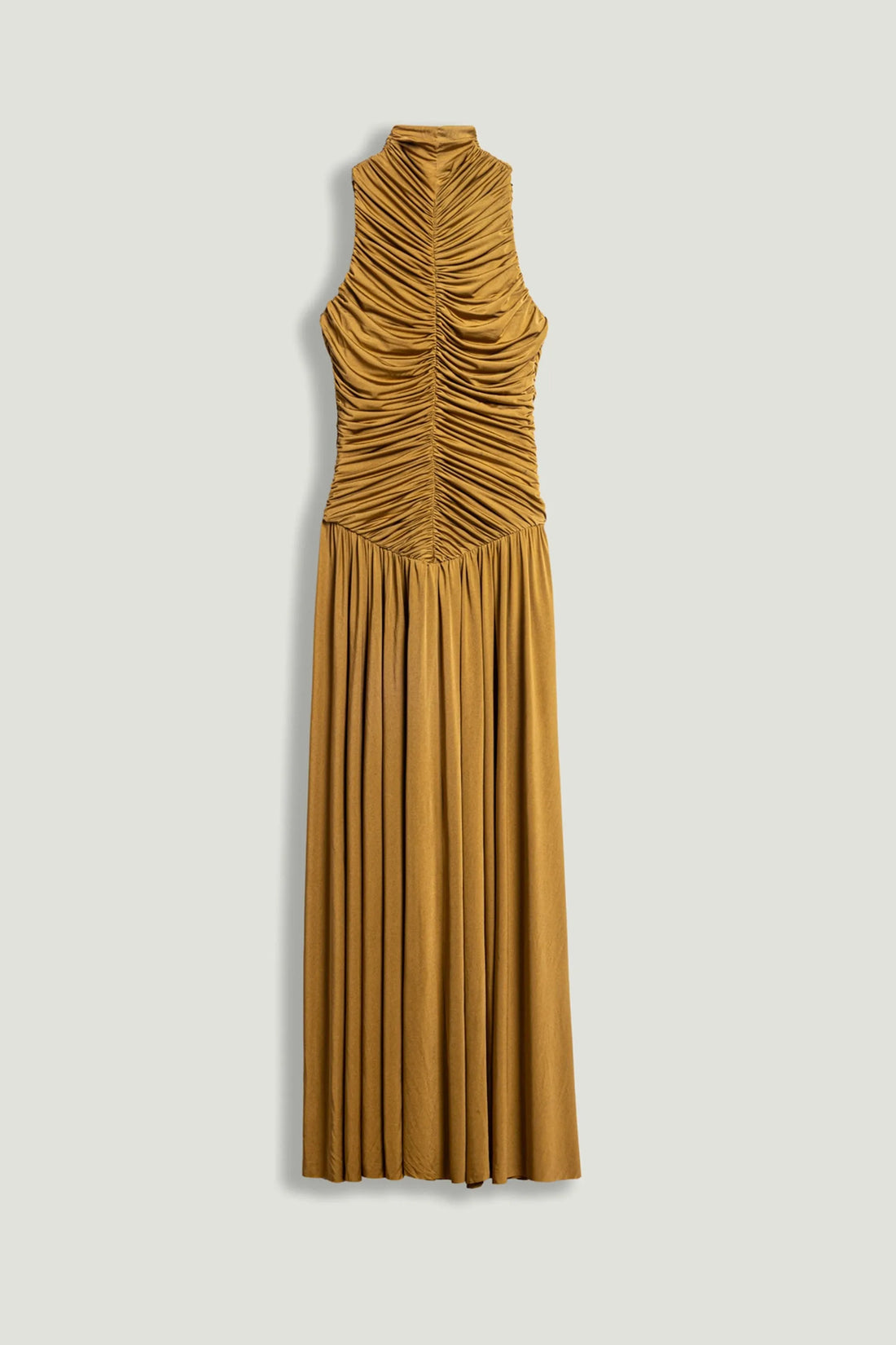 Nocturne Tan Women Ruched High-Neck Maxi Dress SKU: N26YN2775_0058 Image 01