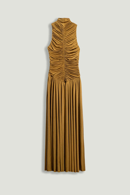 Nocturne Tan Women Ruched High-Neck Maxi Dress SKU: N26YN2775_0058 Image 09