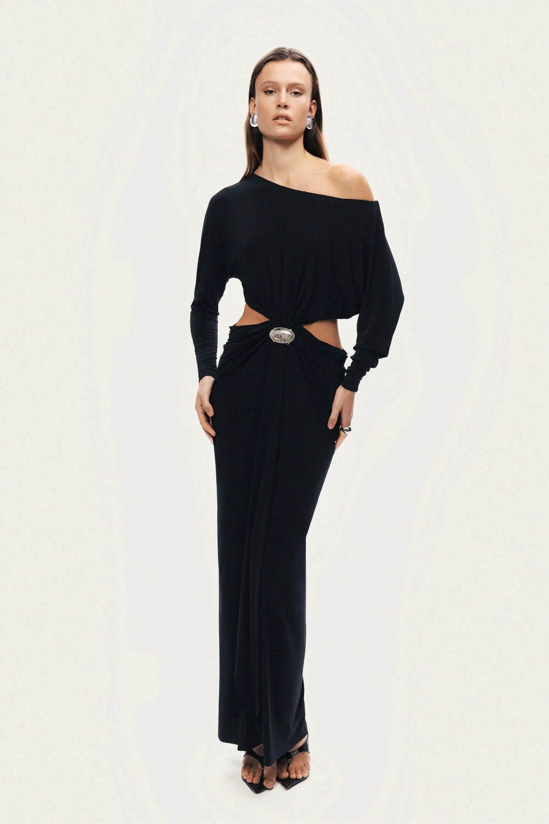 Nocturne Black Women One-Shoulder Cut-Out Maxi Dress SKU: N26YN2779_0002 Image 02