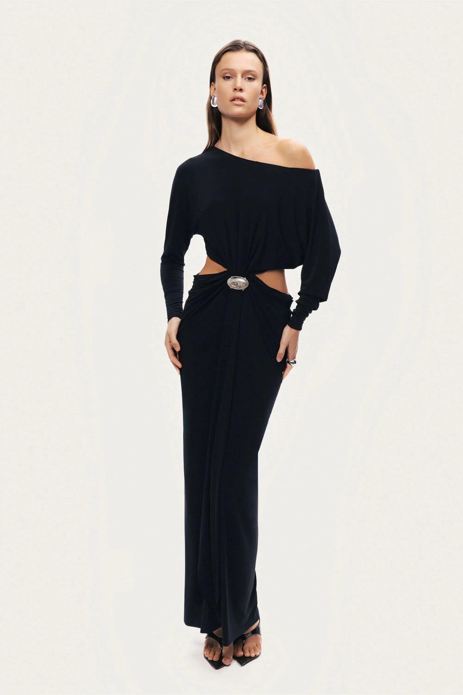 Nocturne Black Women One-Shoulder Cut-Out Maxi Dress SKU: N26YN2779_0002 Image 02