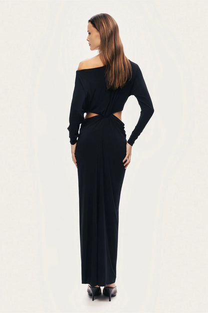 Nocturne Black Women One-Shoulder Cut-Out Maxi Dress SKU: N26YN2779_0002 Image 06