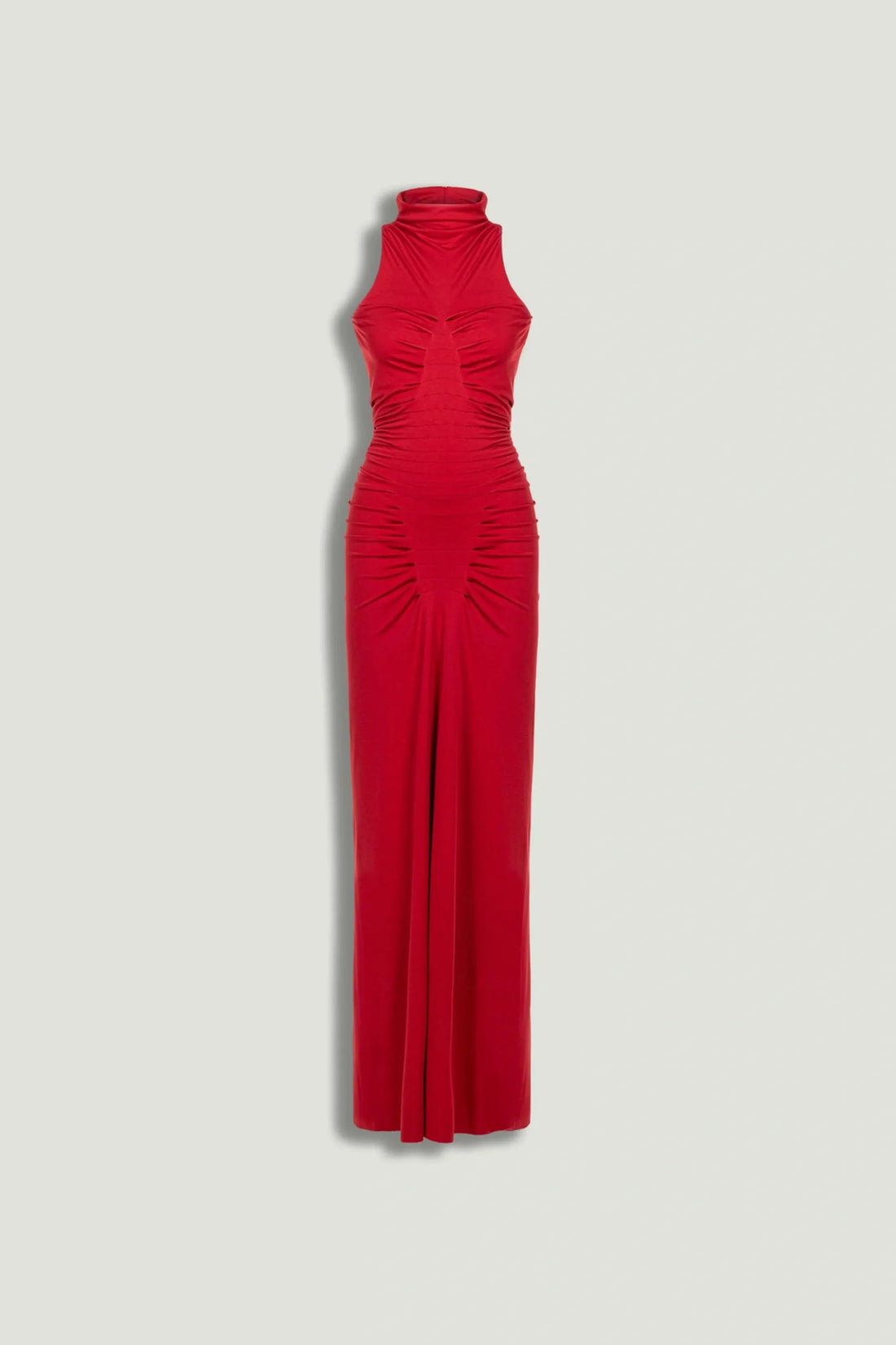 Nocturne Red Women Red Ruched High-Neck Maxi Dress SKU: N26YN2782_0003 Image 01