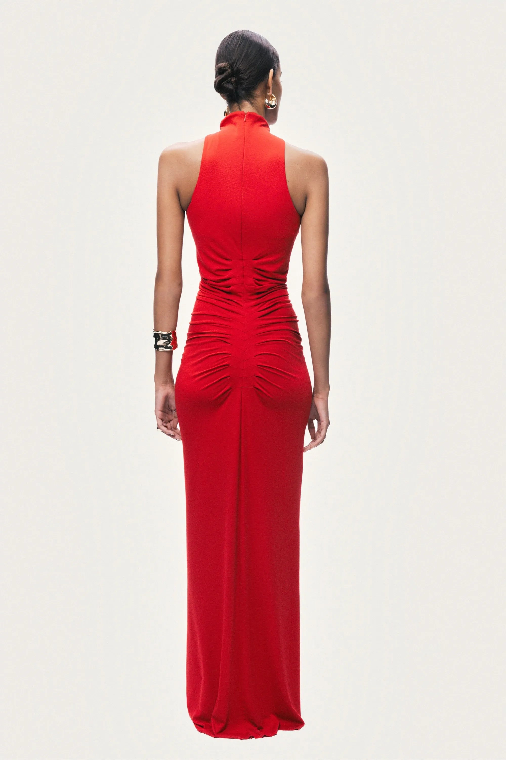 Nocturne Red Women Red Ruched High-Neck Maxi Dress SKU: N26YN2782_0003 Image 06