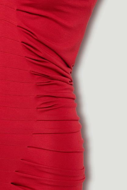 Nocturne Red Women Red Ruched High-Neck Maxi Dress SKU: N26YN2782_0003 Image 07