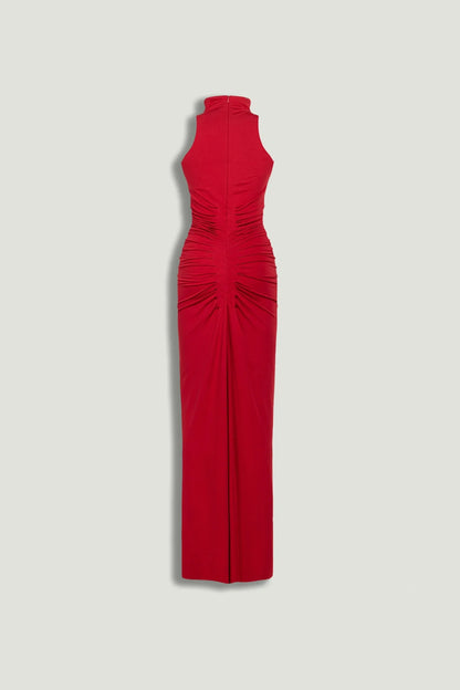 Nocturne Red Women Red Ruched High-Neck Maxi Dress SKU: N26YN2782_0003 Image 08