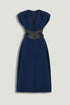 Nocturne Blue Women V-Neck Belted Midi Dress SKU: N26YN2798_0009 Image 01