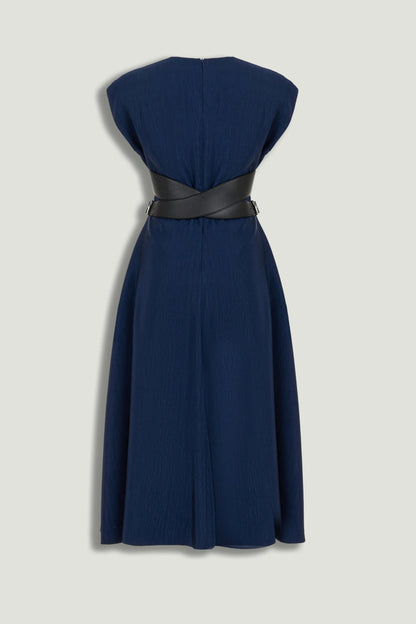 Nocturne Blue Women V-Neck Belted Midi Dress SKU: N26YN2798_0009 Image 02