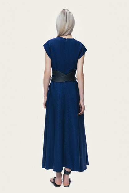 V-Neck Belted Midi Dress