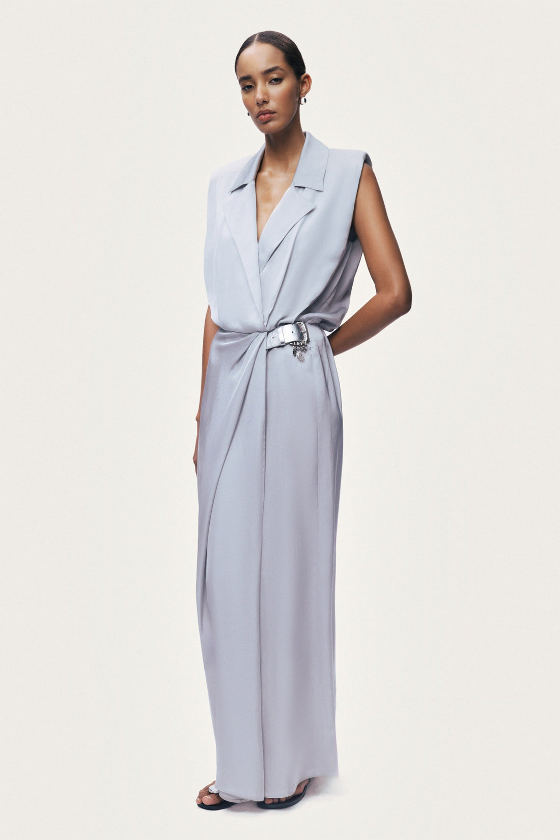 Draped Sleeveless Maxi Dress