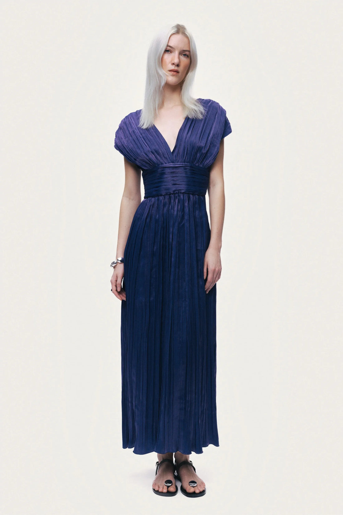 Nocturne Navy Women V-Neck Midi Dress SKU: N26YN2804_0009 Image 02