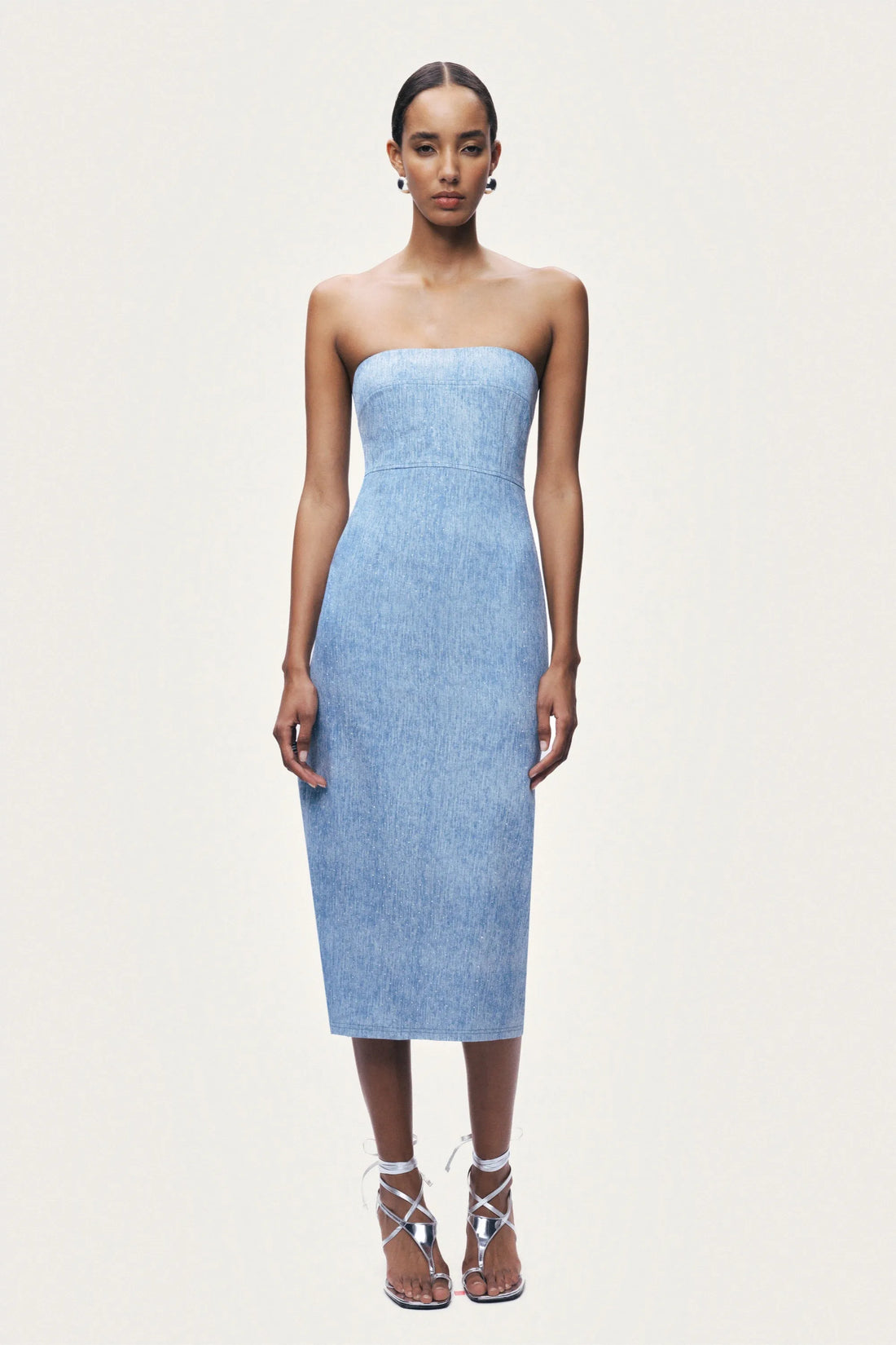 Nocturne Blue Women Stone Detail Strapless Midi Dress SKU: N26YN2806_0011 Image 02