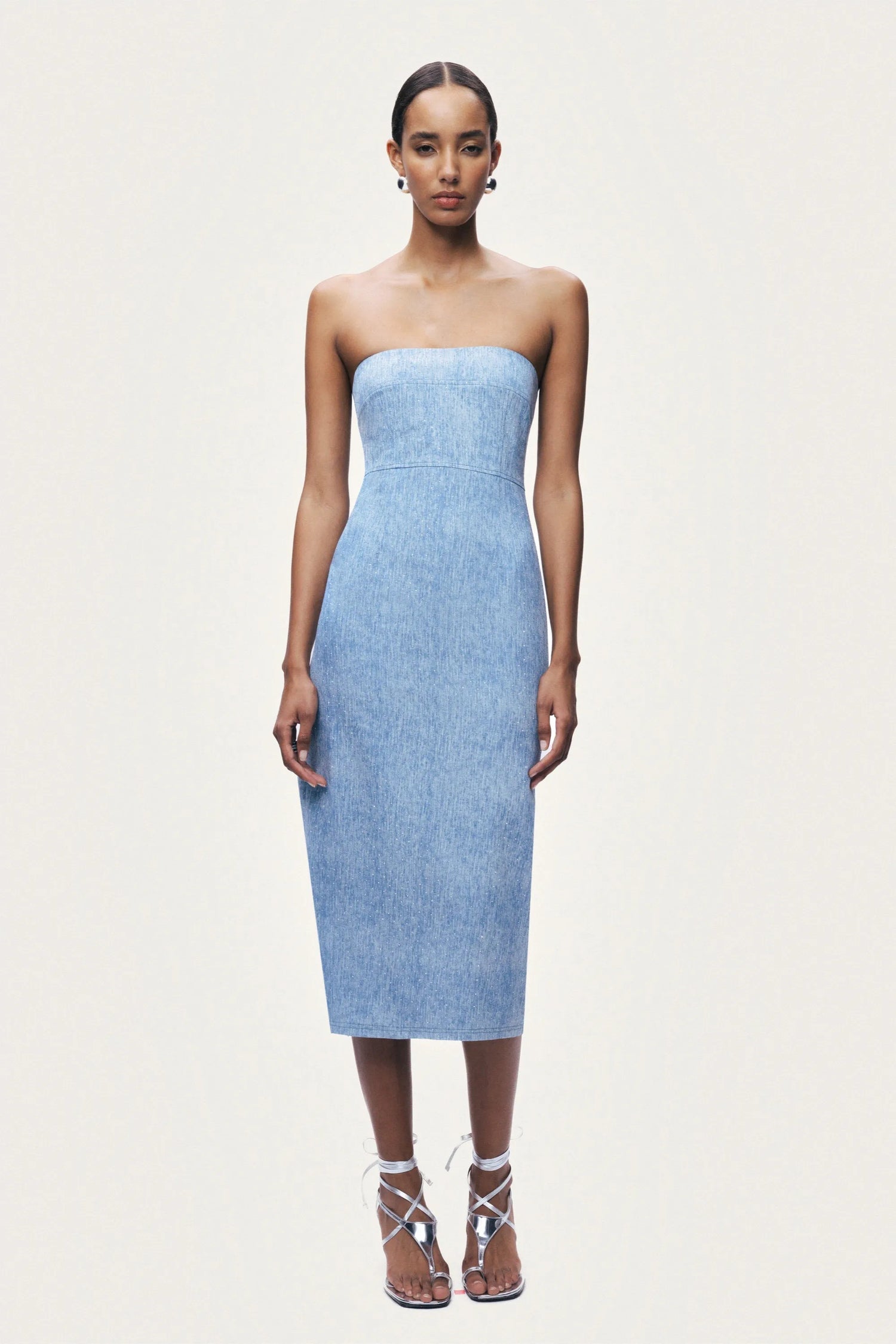 Nocturne Blue Women Stone Detail Strapless Midi Dress SKU: N26YN2806_0011 Image 02