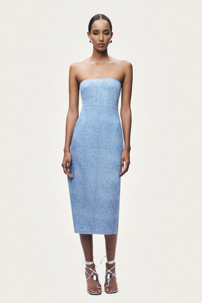 Nocturne Blue Women Stone Detail Strapless Midi Dress SKU: N26YN2806_0011 Image 02