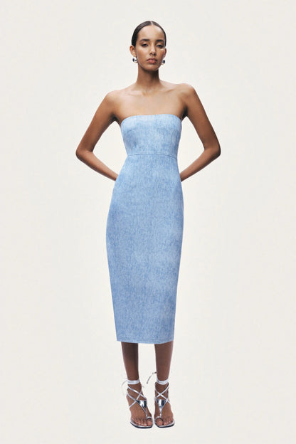 Nocturne Blue Women Stone Detail Strapless Midi Dress SKU: N26YN2806_0011 Image 04