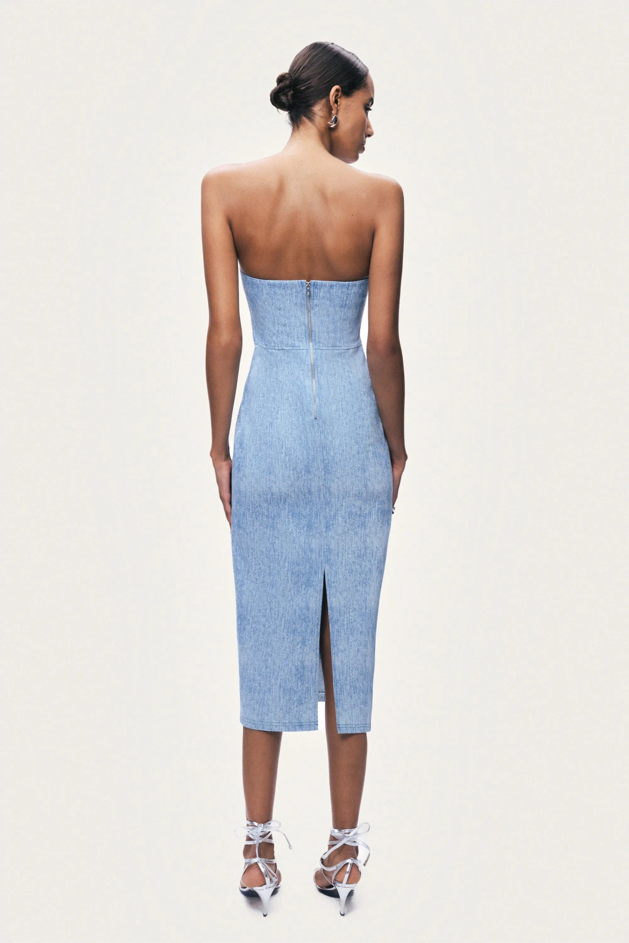 Nocturne Blue Women Stone Detail Strapless Midi Dress SKU: N26YN2806_0011 Image 07