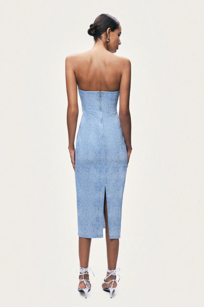 Nocturne Blue Women Stone Detail Strapless Midi Dress SKU: N26YN2806_0011 Image 07