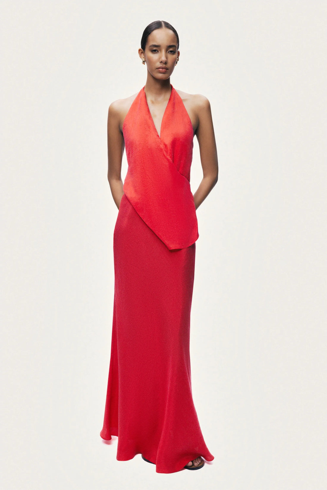 Nocturne Red Women Asymmetric Open-Back Halter Maxi Dress SKU: N26YN2812_0003 Image 01