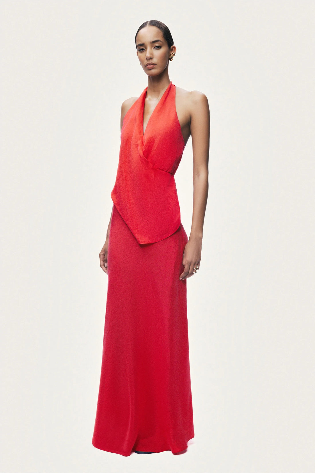 Nocturne Red Women Asymmetric Open-Back Halter Maxi Dress SKU: N26YN2812_0003 Image 02