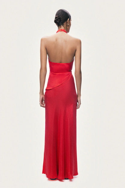 Nocturne Red Women Asymmetric Open-Back Halter Maxi Dress SKU: N26YN2812_0003 Image 07
