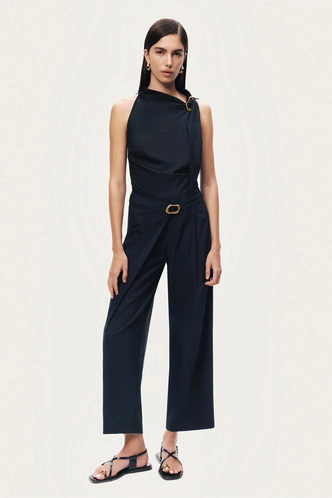 Nocturne Black Women Asymmetric Buckle Detail Pants SKU: N26YN3470_0002 Image 02
