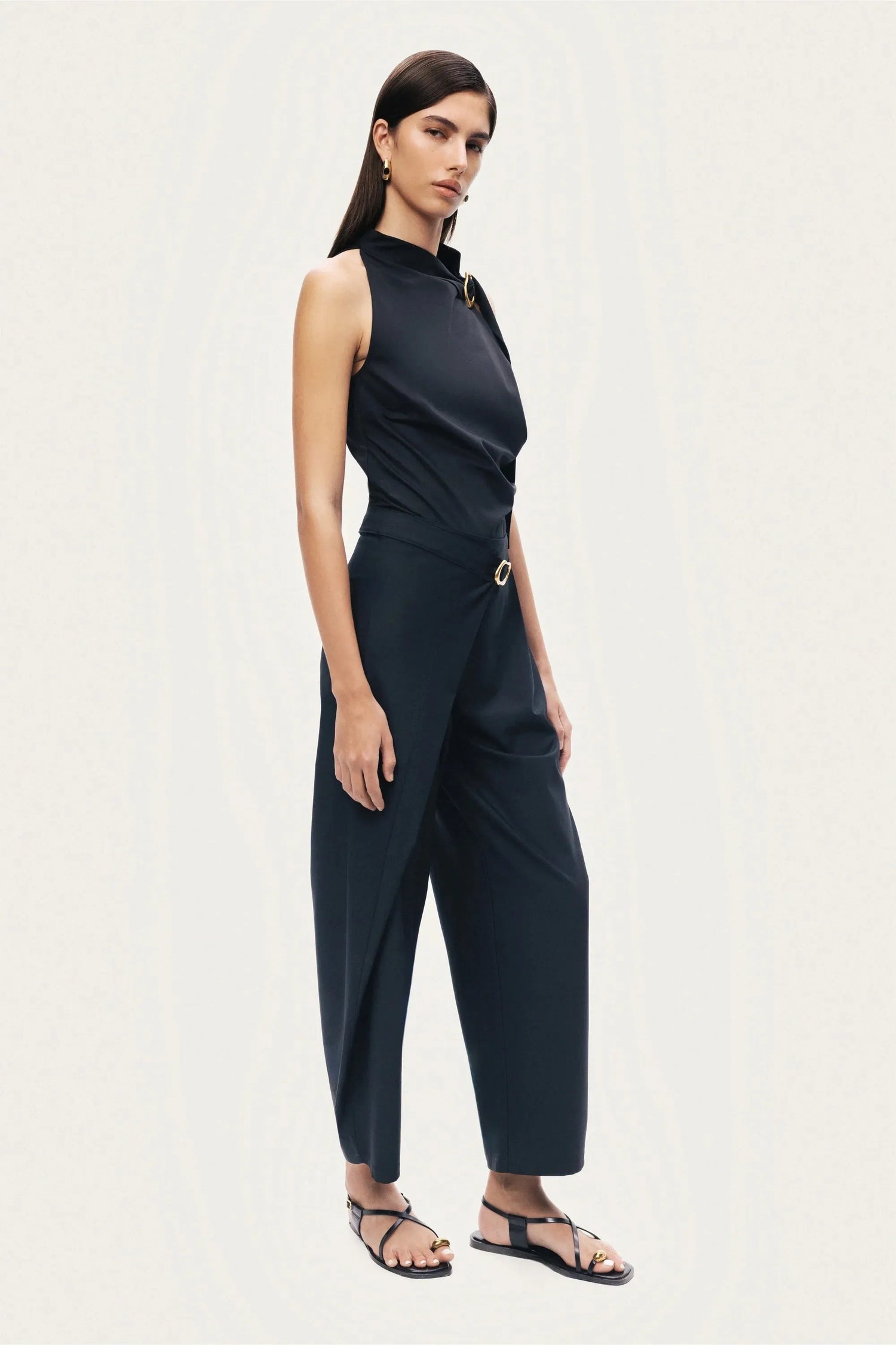 Nocturne Black Women Asymmetric Buckle Detail Pants SKU: N26YN3470_0002 Image 06