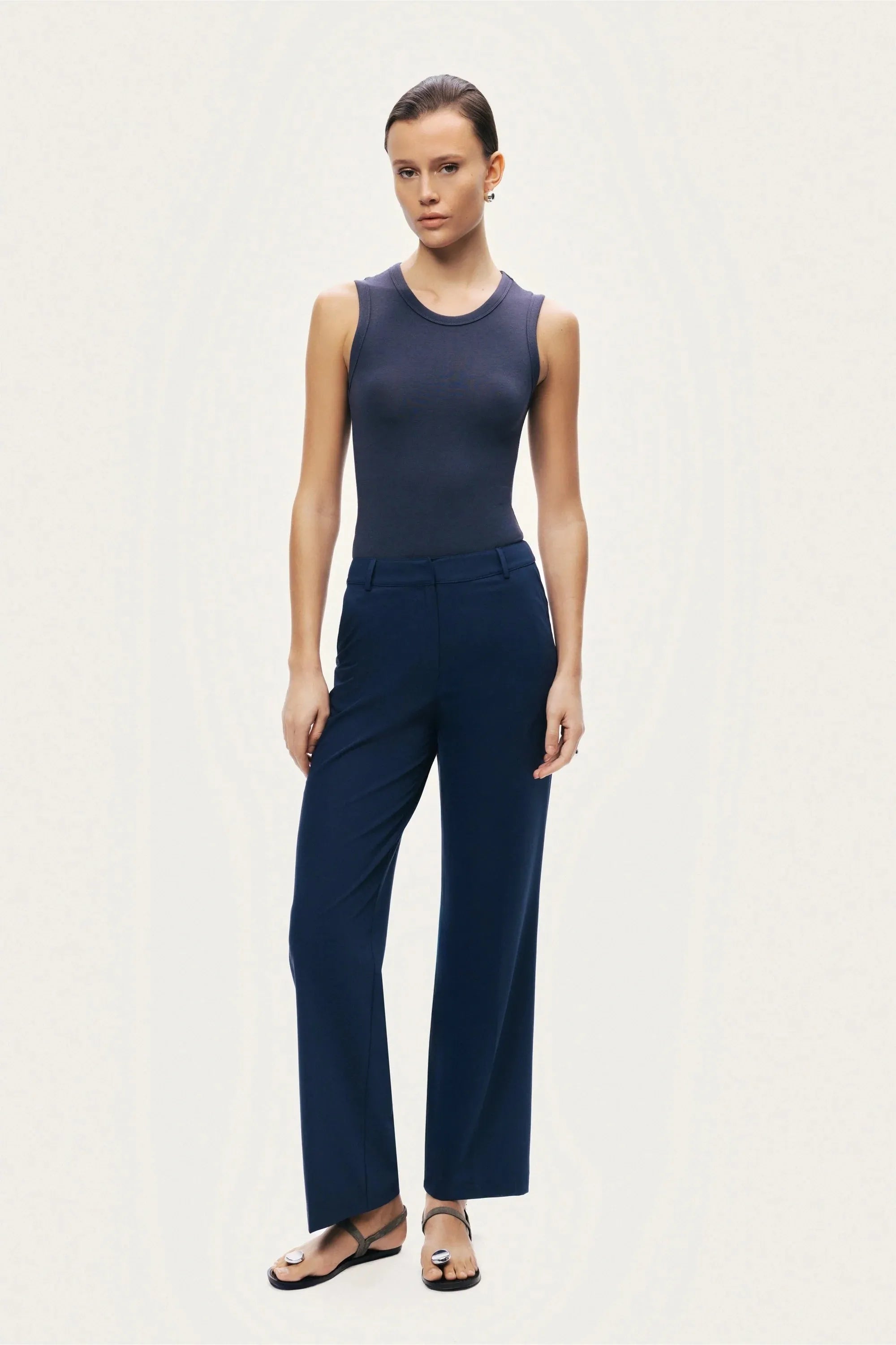Nocturne Navy Women Tailored Straight-Leg Pants SKU: N26YN3471_0009 Image 03
