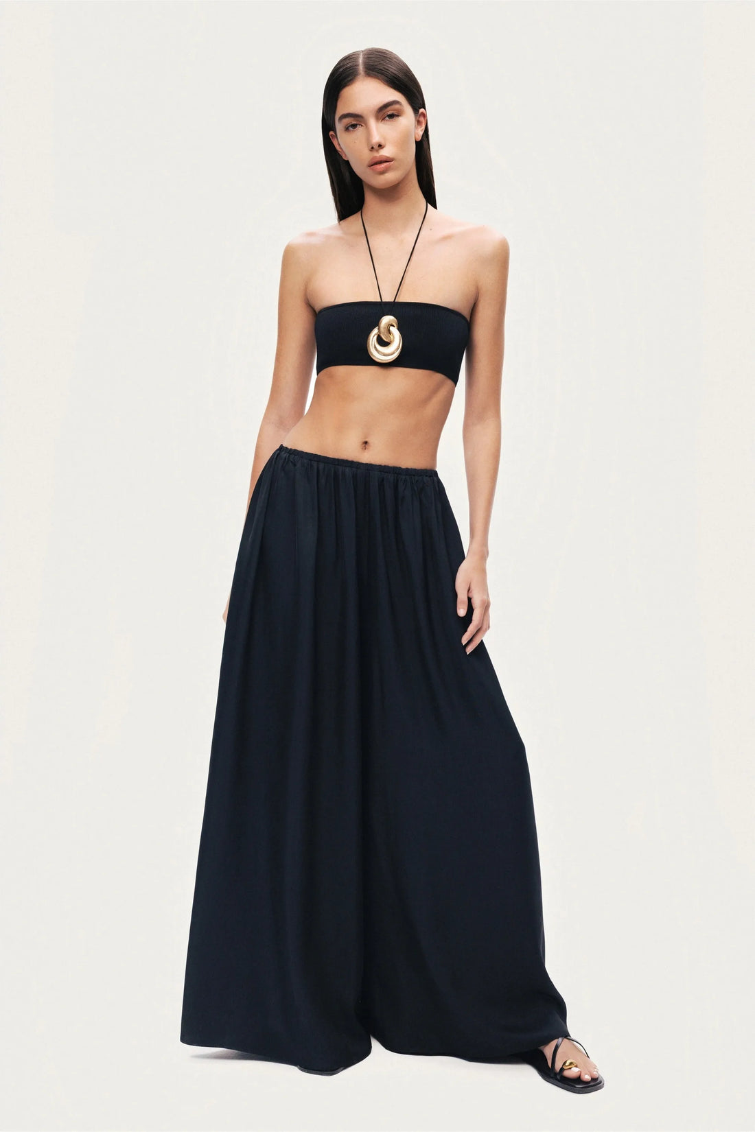 Nocturne Black Women Elasticated Wide-Leg Pants SKU: N26YN3474_0002 Image 02