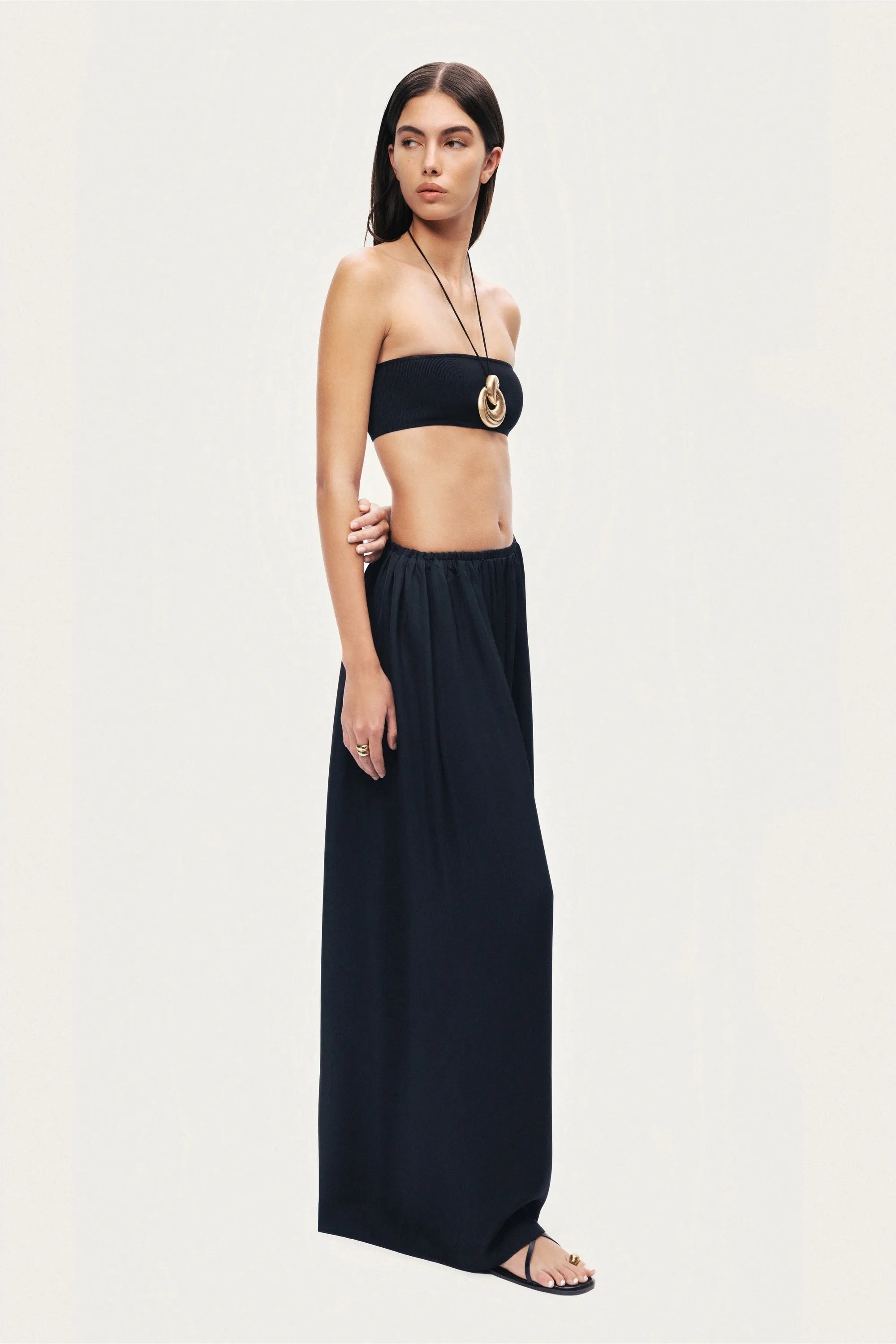 Nocturne Black Women Elasticated Wide-Leg Pants SKU: N26YN3474_0002 Image 03