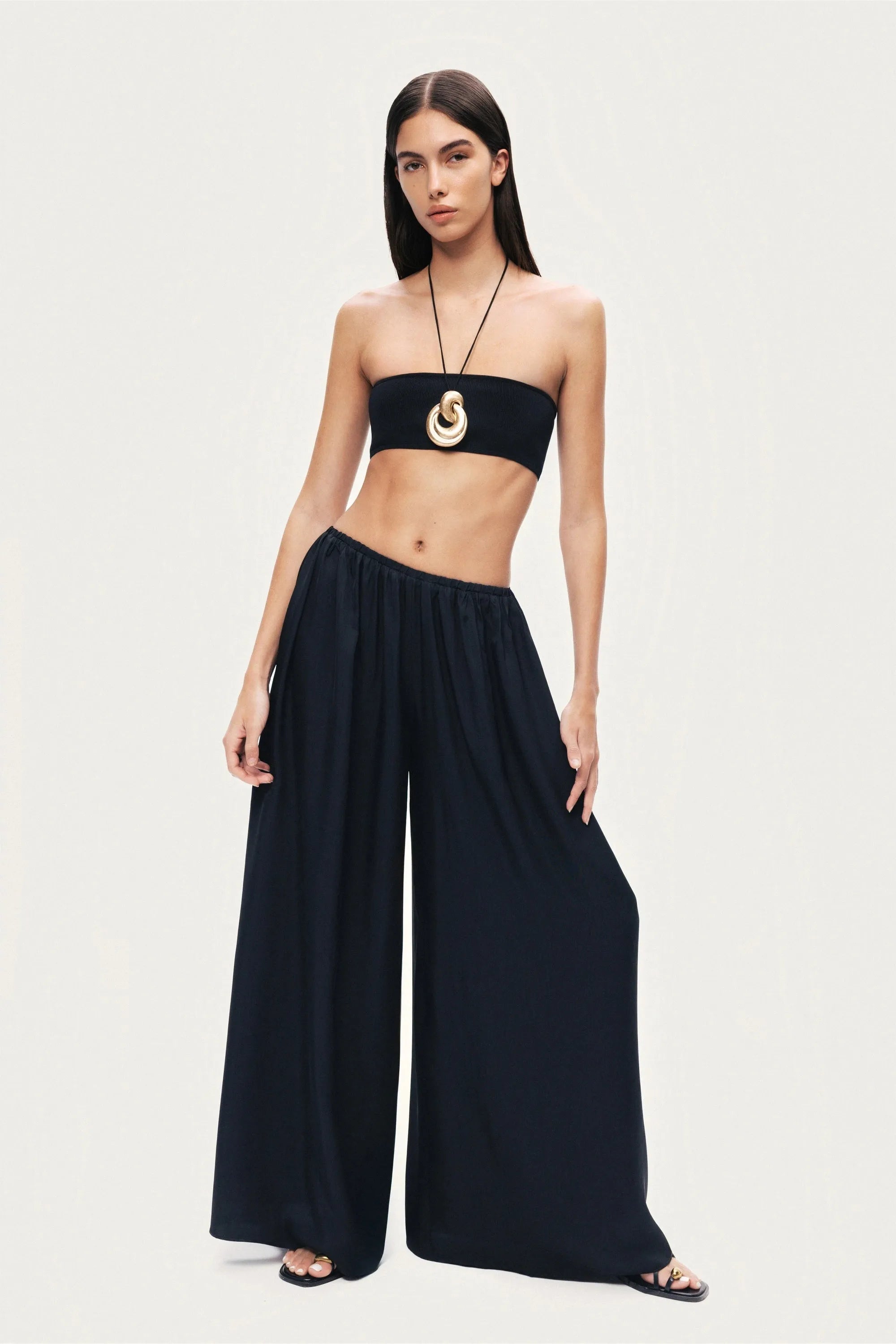 Nocturne Black Women Elasticated Wide-Leg Pants SKU: N26YN3474_0002 Image 05