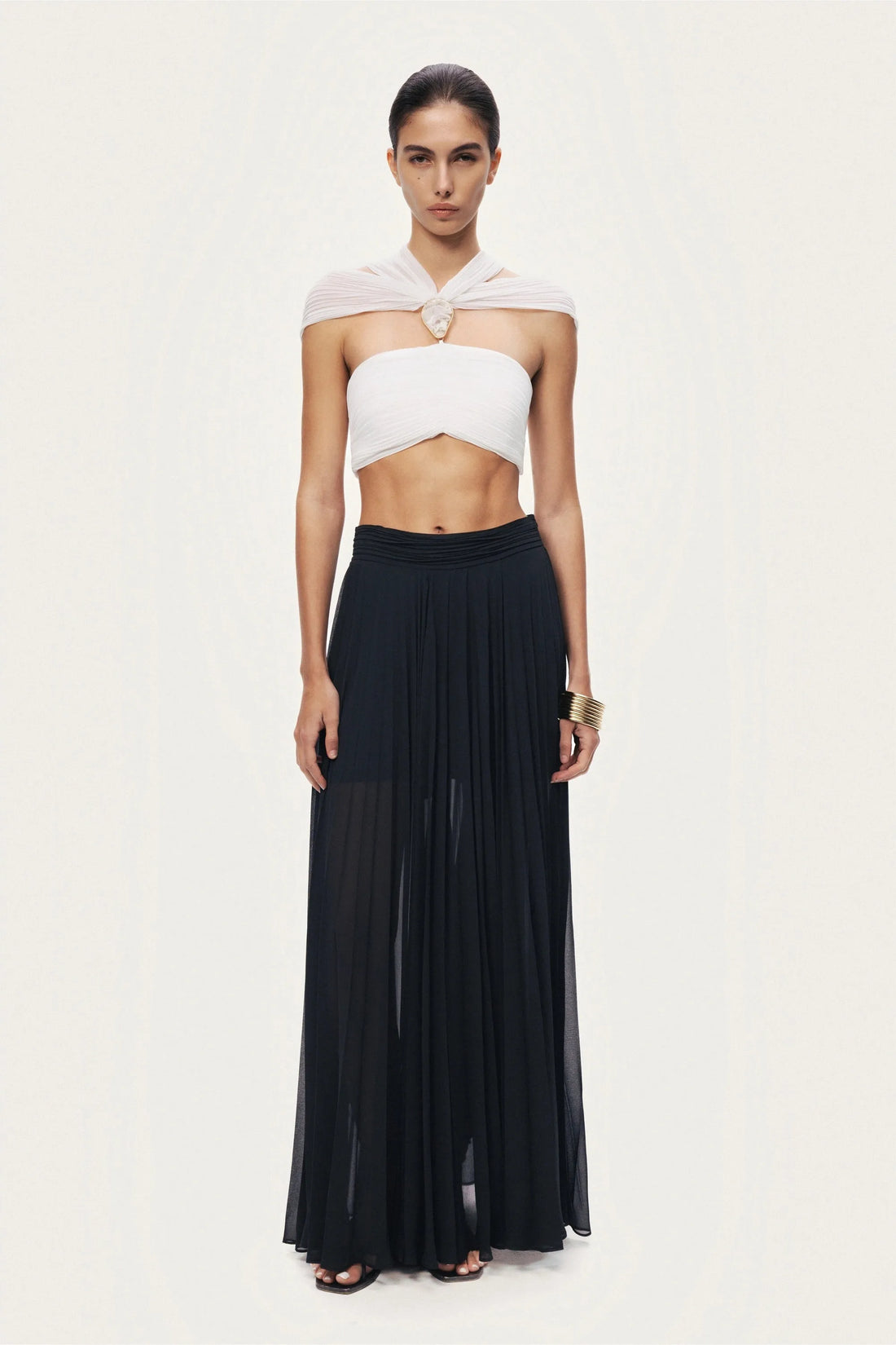 Nocturne Black Women Pleated Chiffon Wide-Leg Pants SKU: N26YN3476_0002 Image 02