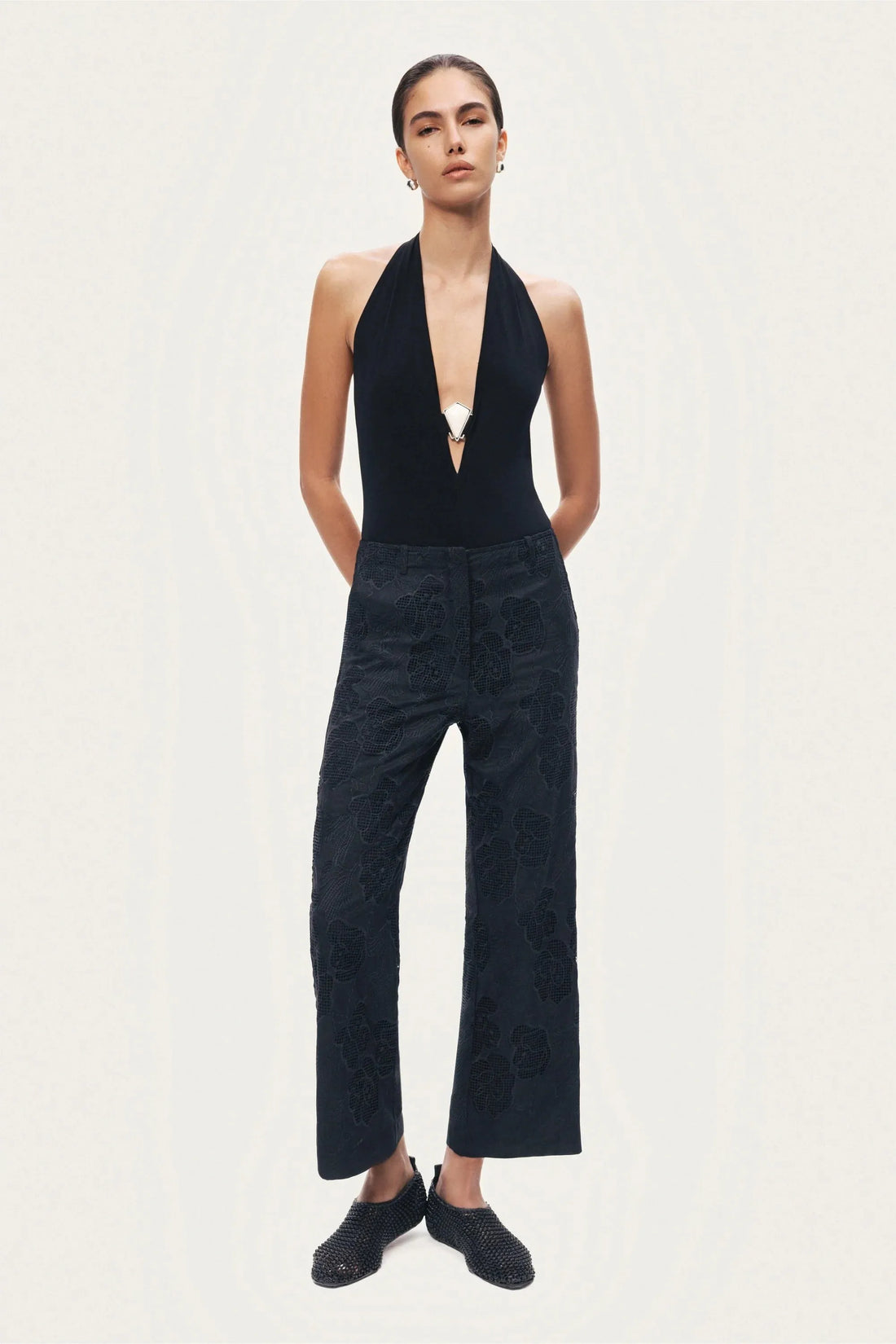 Nocturne Black Women Printed Relaxed Straight-Leg Pants SKU: N26YN3477_0002 Image 02