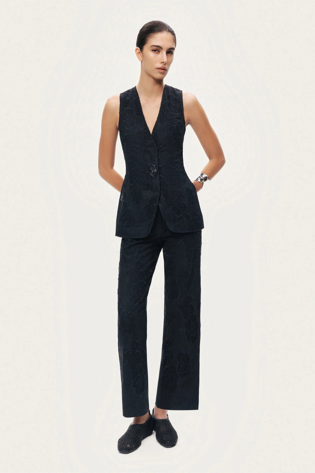 Nocturne Black Women Printed Relaxed Straight-Leg Pants SKU: N26YN3477_0002 Image 03