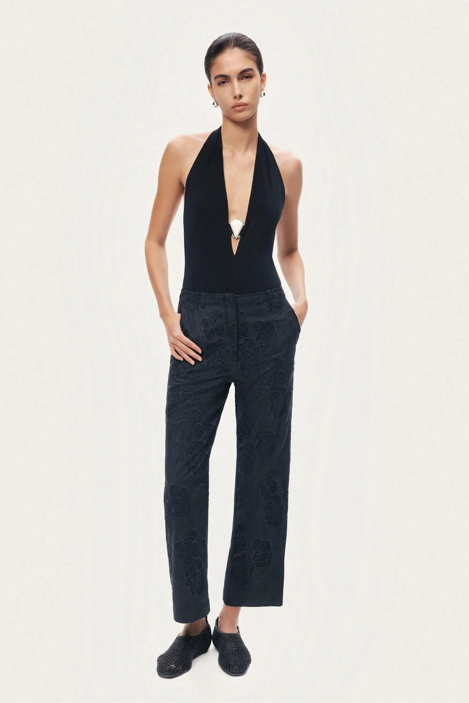 Nocturne Black Women Printed Relaxed Straight-Leg Pants SKU: N26YN3477_0002 Image 05