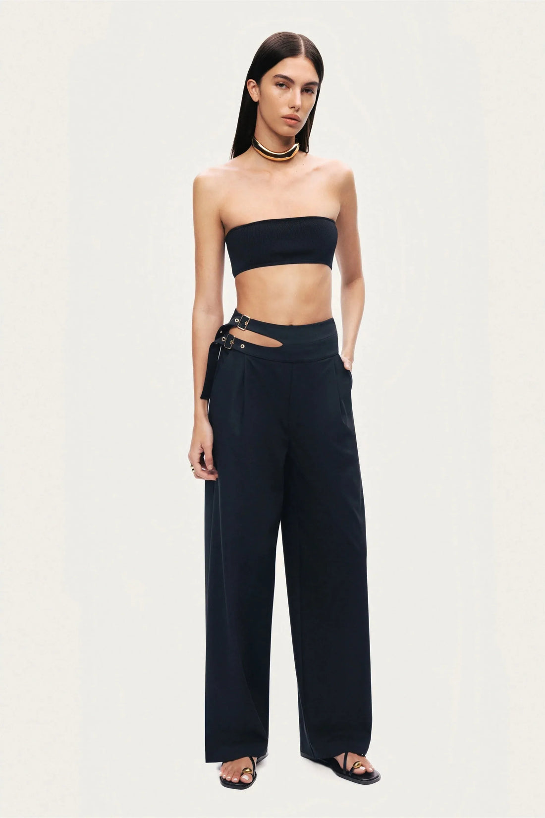 Nocturne Black Women Cut-Out Waist Wide-Leg Pants SKU: N26YN3479_0002 Image 02