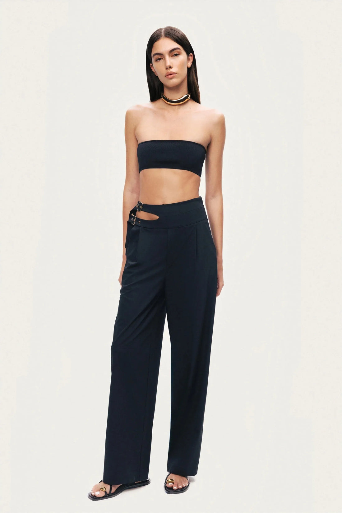 Nocturne Black Women Cut-Out Waist Wide-Leg Pants SKU: N26YN3479_0002 Image 05