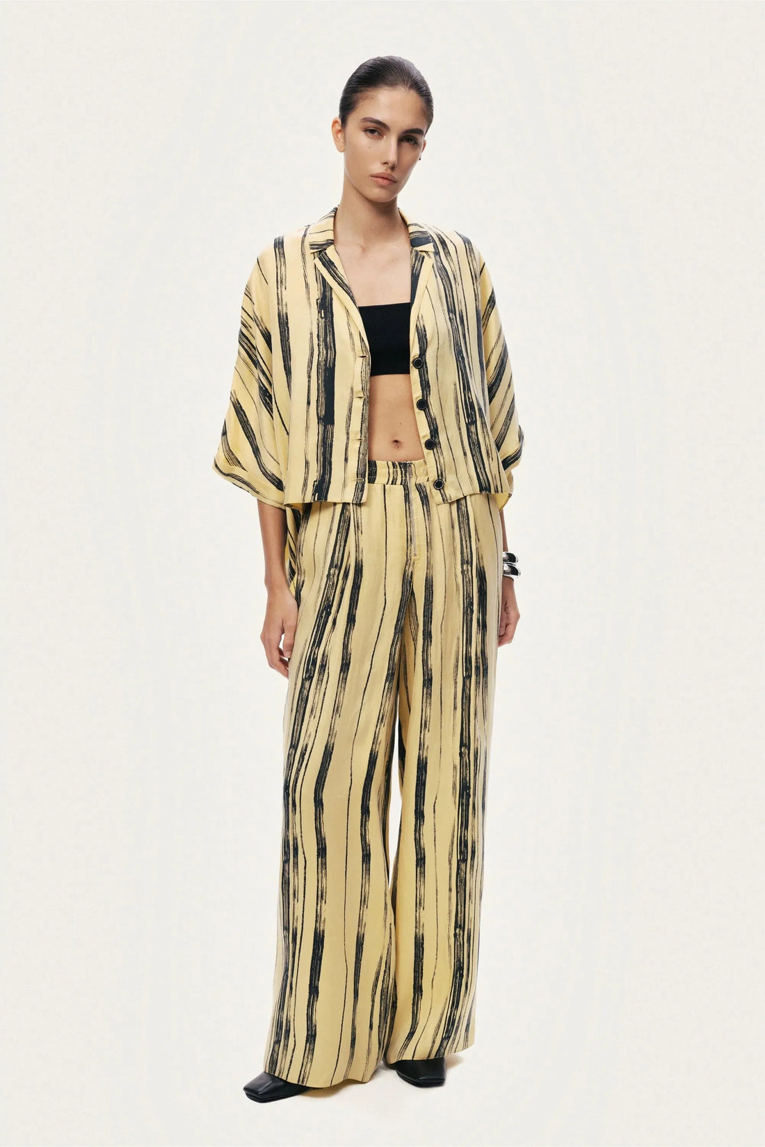 Nocturne Multi-Coloured Women Striped Wide-Leg Pants SKU: N26YN3484_0007 Image 02